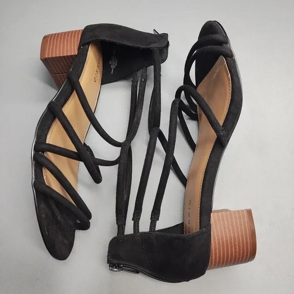Torrid Strappy Sandals Womens US 10W Black Fabric Block Heel Open Toe Back Zip - Picture 2 of 9